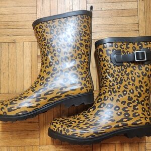 Leopard Print Rain Boots - Women's Waterproof Ankle Boots